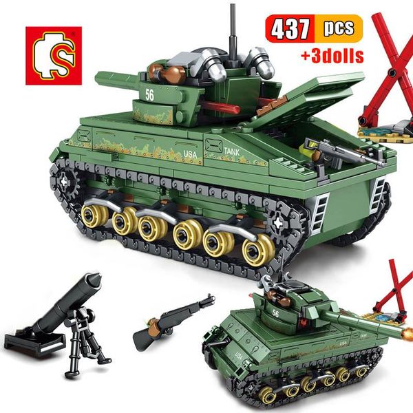 

sembo 437pcs military usa m4 sherman tank building blocks for army ww2 soldier weapo toys vehicle soldier brick toy children boy qyluro