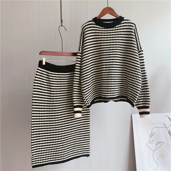 

2021 new autumn knitted two pieces women warm sweater and pullovers with skirt tricot pull femme 58df, White