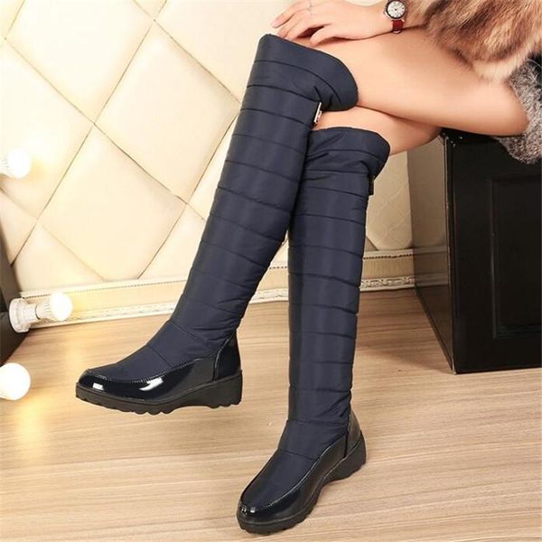 

winter new pattern cashmere keep warm over the knee women boots thin and thin down waterproof snow boots plus size 34-44, Black