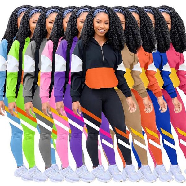 

clothing long sleeve hoodies and pencil pants autumn fashion women fitness sports suits casual patchwork tracksuits womens two piece outfit, Gray