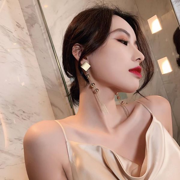 

earrings 2021 trend fashionable girl exaggerates long ball tassel earrings party queen dating street slapping jewelry, Silver