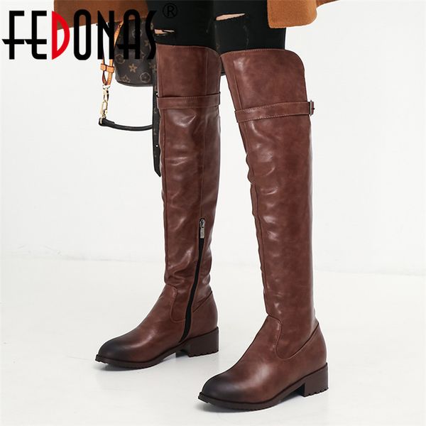 

fedonas 2020 punk zipper buckle women over the knee boots elegant long boots winter warm riding boots party basic shoes woman 1026, Black