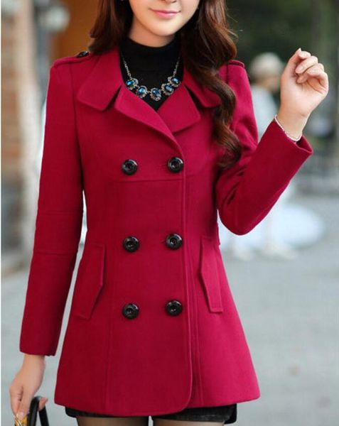 

2019 fashion women's coat slim double-breasted solid color wool jacket plus size windproof woolen blends outerwear parka, Black