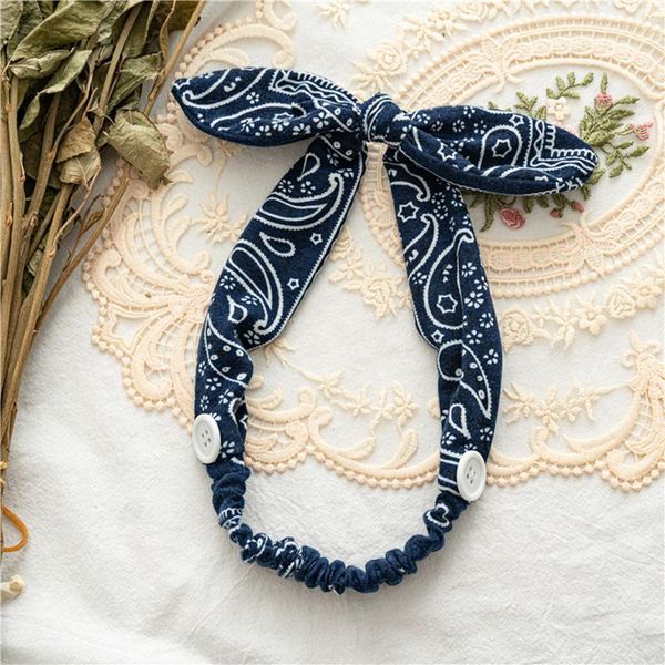 

women rabbit ears headband with button vintage cashew print headband hairband mask holder cross knotted bandage hair accessories q bbymai