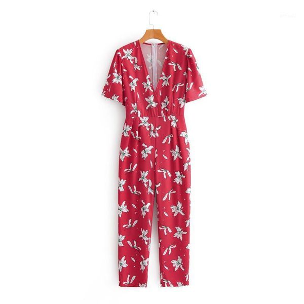 

women's jumpsuits & rompers 2021 spring summer european printed v-neck short sleeve onesie zaraing vadiming sheining women jumpsuit pla, Black;white