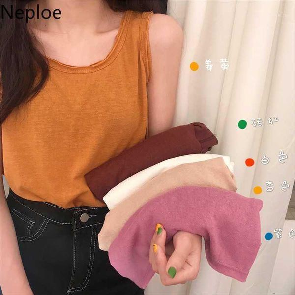

neploe candy color women spring 2020 new arrival solid o neck sleeveless ladies camis fashion loose female tanks 497851, White
