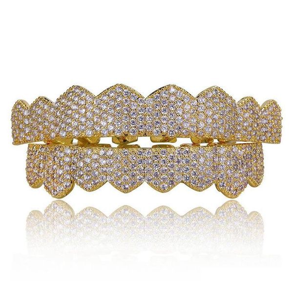 

8 teeth women men fangs copper hip hop cubic zircon grillz real gold plated bottom vampire dental grills ha sqcuqc beauty888, Black