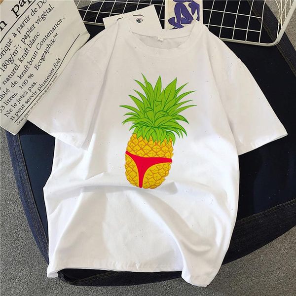 

graphic tees color pineapple theme tshirts women funny t shirt o neck t shirt vintage vogue ullzang mujer t shirt, White