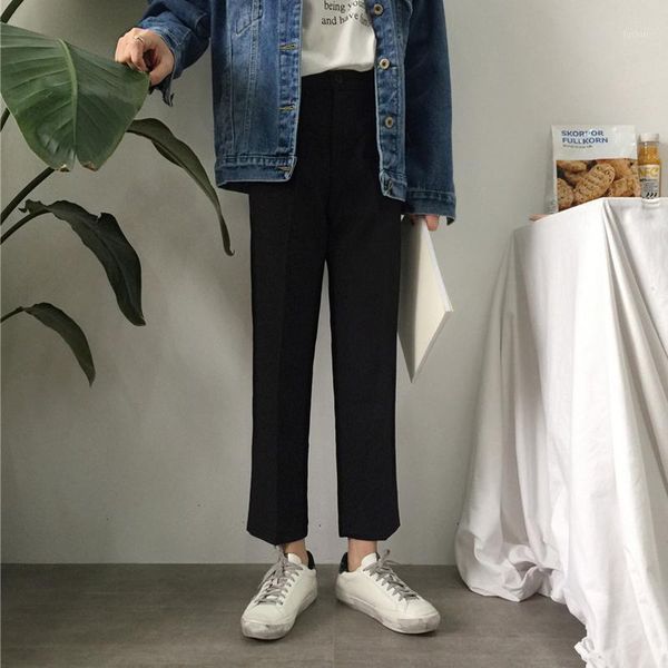 

feeling directly cuffless trousers woman xia kuansong student chic leisure time wide leg pants all-match nine part suit pants1, Black