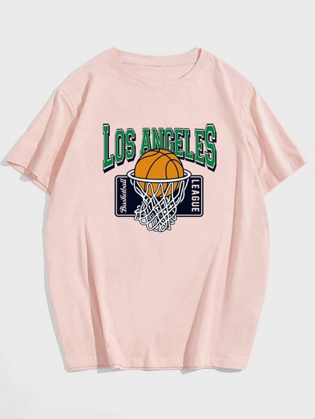 

men letter & basketball print tee m2xu#, White;black