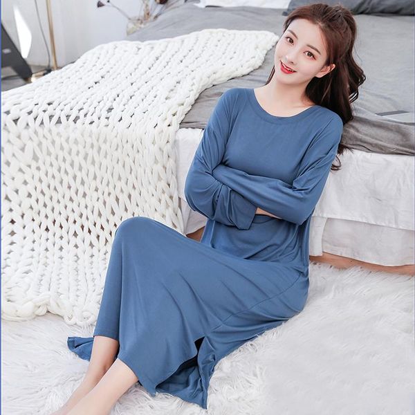 

women's sleepwear ladies basic sleep shirt lingerie solid o-neck long nightgown modal summer loose pregnant nighty nightdress, Black;red