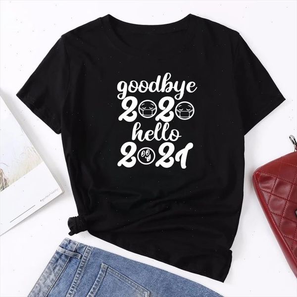 

goodbye 2021 hello 2021 letter print funny women shirts cotton casual loose tshirt for lady girl tee clothes mujer camiseta, White