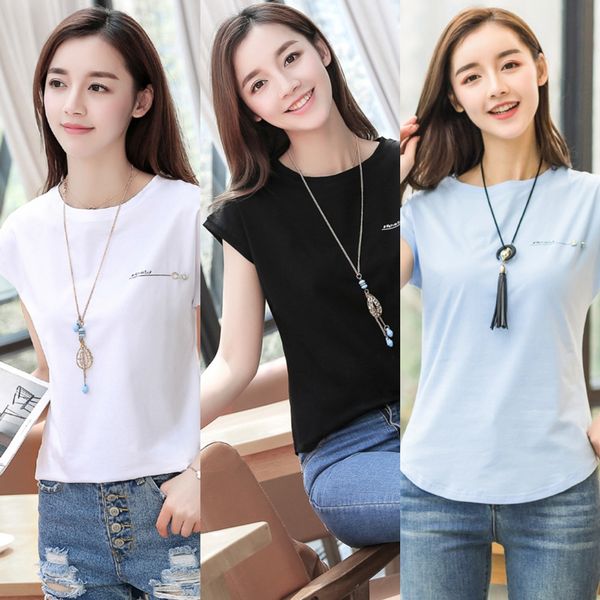 

2019 summer loose round neck bat sleeve for women 2019 summer loose round neck bat sleeve t-shirt t-shirt for women kxryi, White
