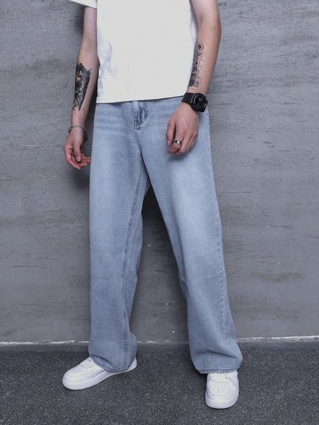 

men bleach wash straight leg jeans j0kj#, Blue