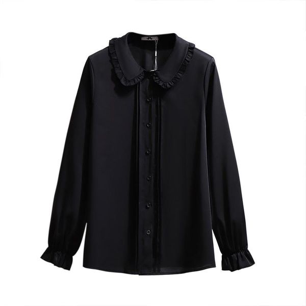 

women's blouses black white casual spring autumn doll collar long sleeve plus size shirts for women 4xl 5xl 6xl solid color