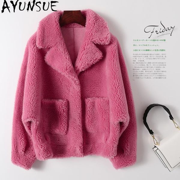 

ayunsue 2020 real fur coat female jacket autumn winter clothes women korean sheep shearing wool coat fashion abrigo mujer kj5896, Black
