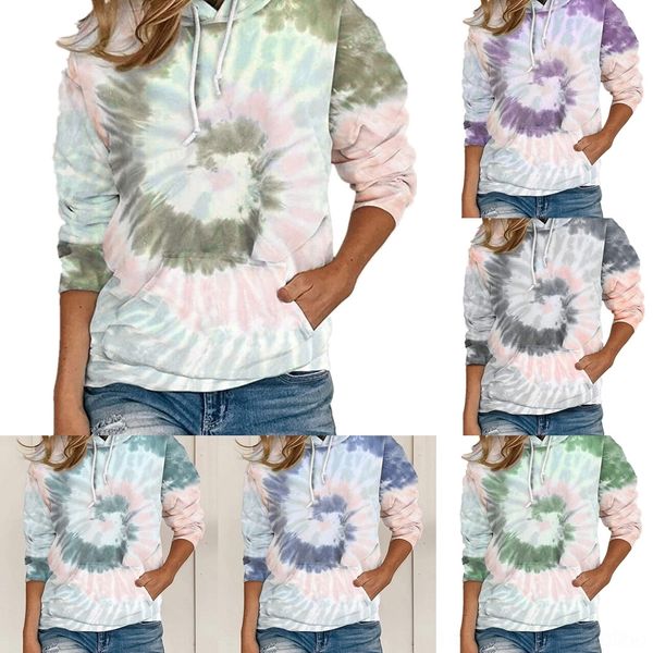 

p5li3 and autumn 2020 winter women's loose tie-dyed printed hooded long-sleeved sweatersweater 2020 loose and winter women's autum, Black