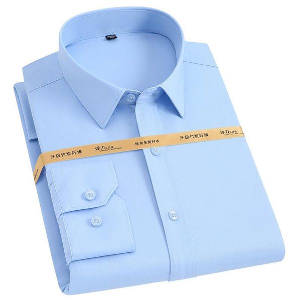 

classic stretch bamboo fiber solid basic dress shirts pocket-less design long sleeve standard-fit formal business men's shirt, White;black