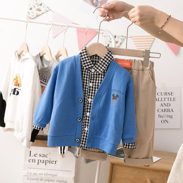 

3pcs children's clothing boys spring and autumn fashion suits 1 4y children's cardigan three piece long sleeved baby suit sqcfff, Blue