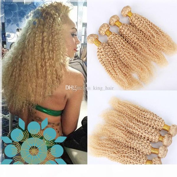 

pure color brazilian kinky curly human hair bundles pure color #613 blonde hair weaves kinky curly hair weaves 4pcs lot, Black