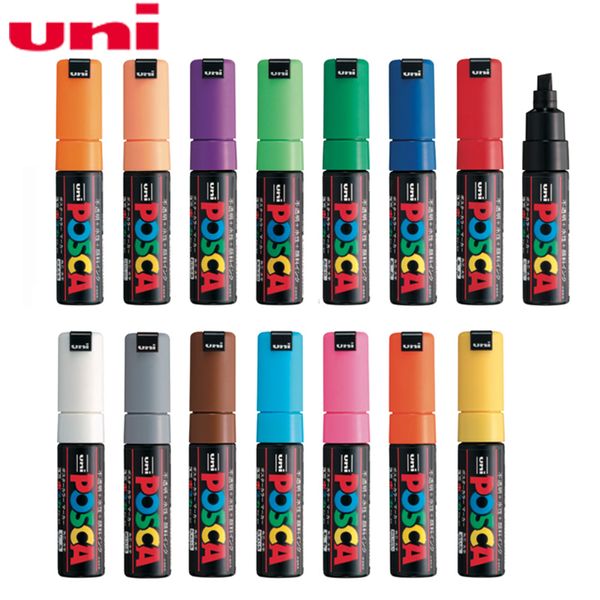 1 Stück Uni Posca Farbmarkierungsstift, breite Spitze, 8 mm, PC-8K, 15 Farben zum Zeichnen, Malen, Y200723