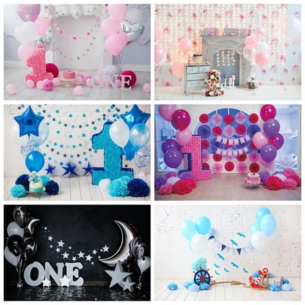 

laeacco pink balloons baby 1st birthday party cake flower gray wooden floor child portrait p background for p backdrops1