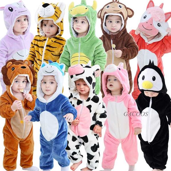 Infância Nascido Macacões Inverno Inverno Onesie Crianças Jumpsuit Menino Menino Macacão Bebê Leão Panda Unicorn trajes Pijama 220106