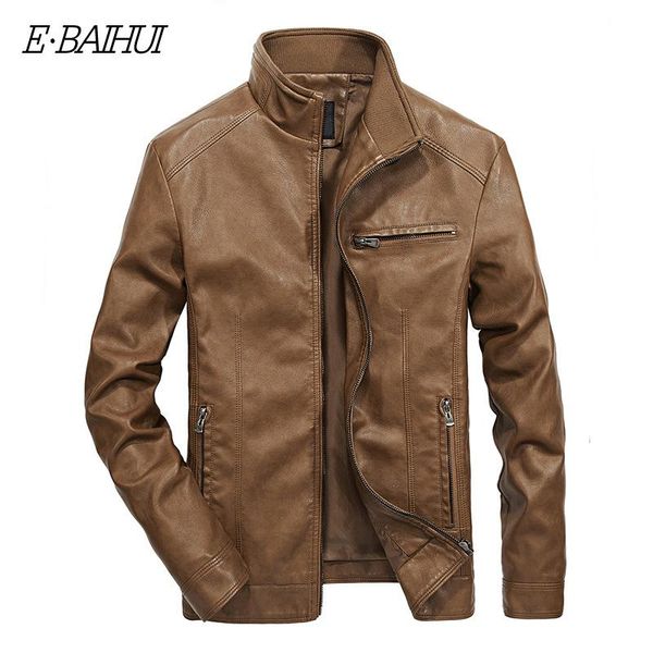 

e-baihui men's leather jackets stand collar pu coat fashion male motorcycle leather jacket casual fit mens brand clothing g065, Black