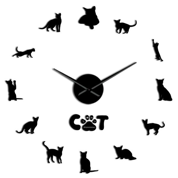 

domestic short haired cat abyssinian cat frameless diy wall clock large mute wall stickers ethiopia cat living room home decor bbycsi