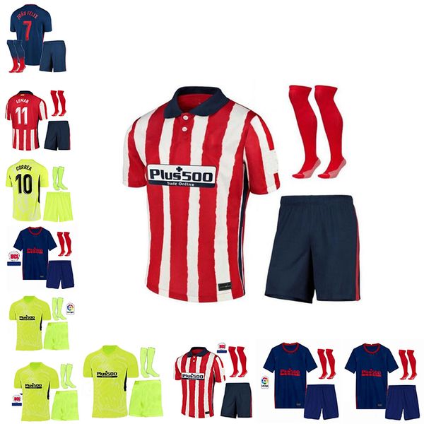 

2021 new 7 jo ã o f ú lix football shirt 2020 2021 su á rez koke competitive madrid football shirt men's + kids suit + socks, Black;yellow
