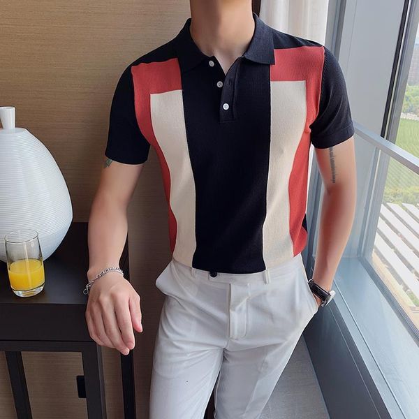 

summer polo shirt men contrast colors slim fit short sleeve men polo shirt turn down collar casual polo homme 3xl-m, White;black