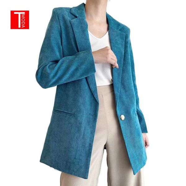 

tmoda384 2021 autumn winter women corduroy blazer coat vintage long sleeve female outerwear chic women clothing, White;black
