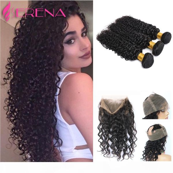 

7a 360 lace frontal with bundles brazilian virgin hair deep curly weave with frontal 360 lace frontal closure with bundles curly hair closur, Black;brown