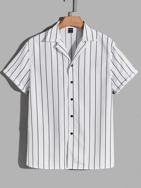 

men striped button through shirt x4jt#, White;black