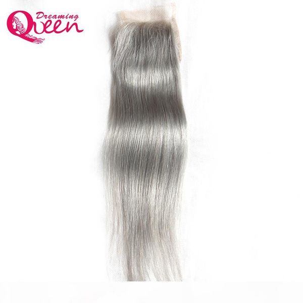 

grey straight lace closure ombre brazilian virgin human hair 4x4 lace closure with baby hair gray color hair closure quality, Black