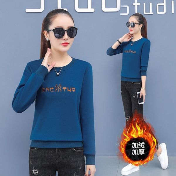 

and thickened sweater for women plush fall / winter 2020 new women's pure cotton loose casual long sleeve round neck fashion, Black