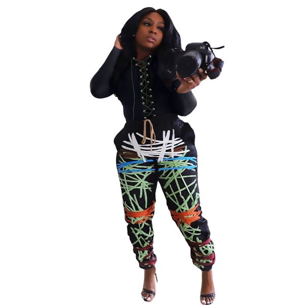 

fashion bandage womens two piece set casual crew neck female tracksuits printed ladies two piece pant, Gray