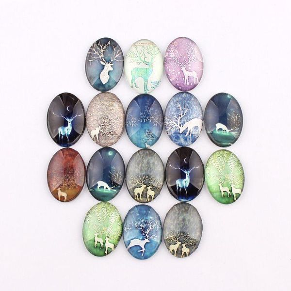 

handmade 4 size glass deer elk oval flatback cameo cabochon domed diy jewelry charm p pendant setting, Bronze;silver