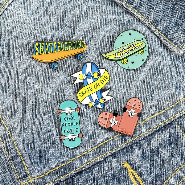

european cute cartoon skateboard pins student backpack collar cowboy badge cool style brooches jewelry accessories wholesale, Gray