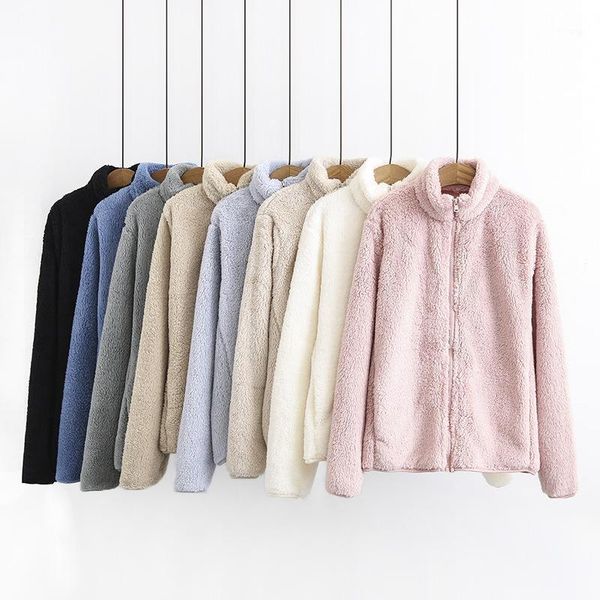 

outdoor jackets&hoodies women's pink cute plush warm coat stormcoat windproof interior black mock neck zipper pocket jacket simple, Blue;black