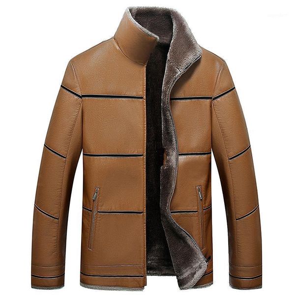 

autumn winter new men's leather fur jackets warm slim patchwork plus velvet leather coats faux male fleece coats yp11721, Black