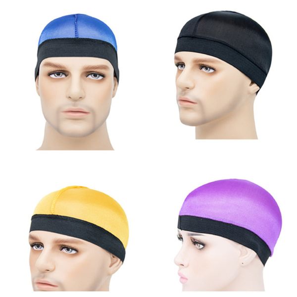 

swim cap women men silky dome hat protective hair solid dome cap new elastic wave caps wide band stretchy wig chemo hat e122810, Yellow