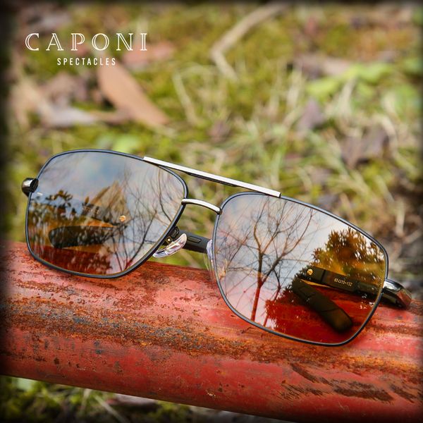 

caponi driving yellow sun glasses for men pchromic metal frame eyewear square men's sunglasses polarized uv400 bsys8724, White;black