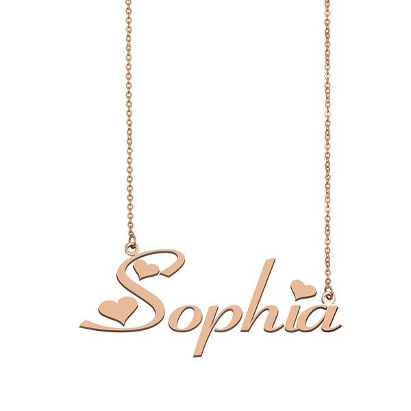 

sophia name necklace custom nameplate pendant for women girls birthday gift kids friends jewelry 18k gold plated stainless steel, Silver