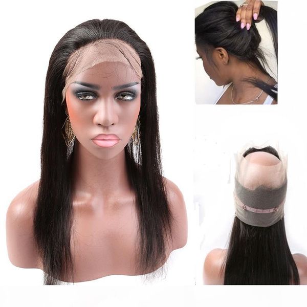 

greatremy 360 lace band frontal hairpieces 22*4*2inch brazilian 100% unprocessed virgin hair straight lace frontal closure with baby hair, Black