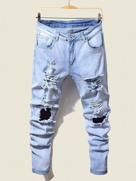 

men cut out ripped frayed jeans i9ez#, Blue