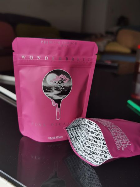 

premium indoor pink wonderbrett heat sealable mylar bag 10x12cm zipper packaging 3.5g childproof edibles pouch retail packaging bags bbyova