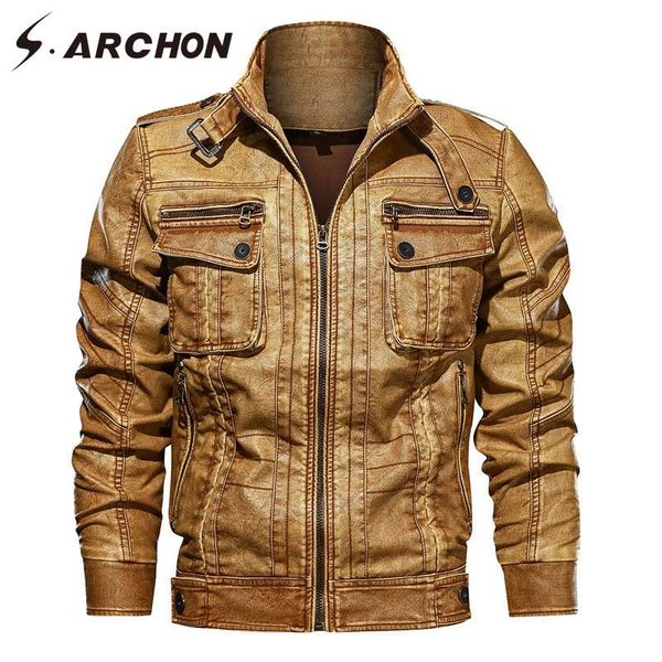 

s.archon spring pu leathertactical jackets men bomber thermal warm pilot jacket causal windbreaker motorcycle coat, Black;brown