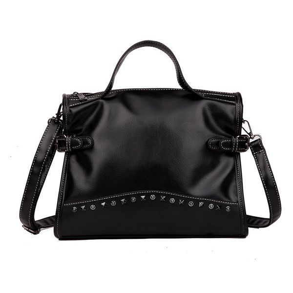 

vintage nubuck leather female handle bags rivet larger women crossbody bags shoulder bag motorcycle messenger bag