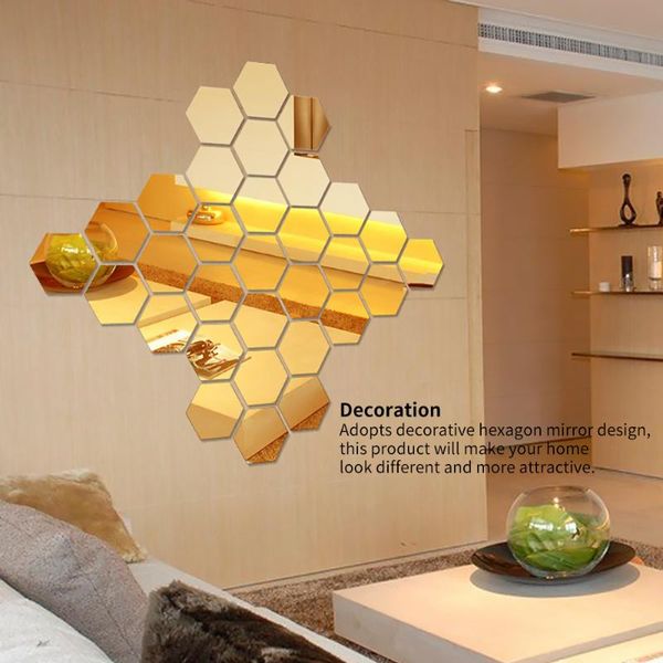 

32pcs hexagon acrylic wall sticker transparent mirror tile wall sticker 3d self-adhesive decals home decor